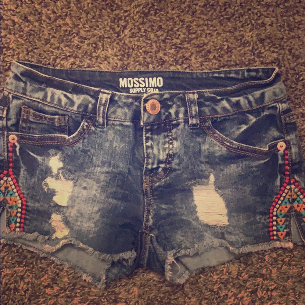 Distressed/Embroidered Jean Shorts